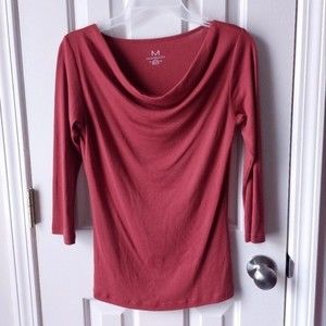 Magaschoni - Burgundy Blouse w/ Cowl Neckline & 3/4 Sleeves